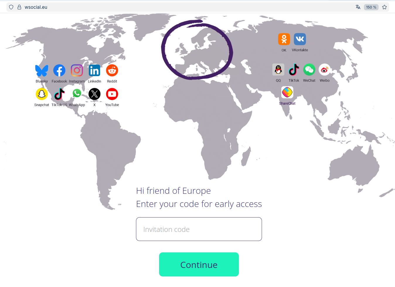 Screen capture of wsocial home page